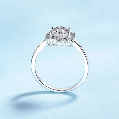 WOMEN Engagement 18K White Gold Sunflower Six Claw Wedding Band 1CT Moissanite Diamond Birthday Gift Girl Valentine's Day Rings