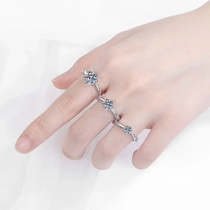 Aliança de casamento feminina em ouro branco 18K VVS1 D Color 0,5/1/2CT Moissanite diamante presente de aniversário para meninas anéis de dia dos namorados