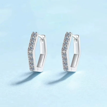 Birthday Gift Platinum PT950 Hoop Earrings for Women Geometric Hexagonal Moissanite Diamond 0.4 Carat Girl Wedding Fine Jewelry
