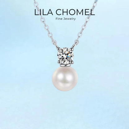 Women Valentine's Day White Gold 18K Wedding Necklaces 0.5CT Moissanite Diamond Pendant 8mm Pearl PT950 Girlfriend Birthday Gift