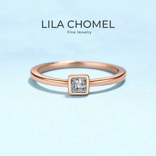 Valentine's Day 18K Rose Gold Women Rings Square Wedding Band Moissanite Diamond 0.3CT Daughter Birthday Gift Girl Engagement