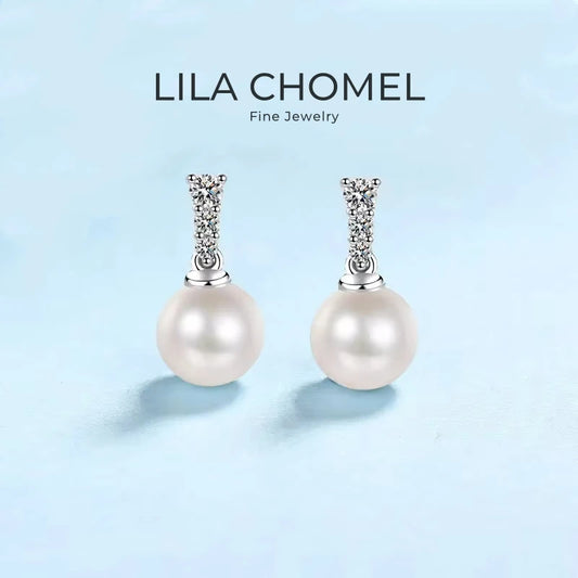 Earplug 18K White Gold Stud Earrings Girlfriend Birthday Gift Moissanite Diamond 0.23Carat Women Wedding Pearl Girl Fine Jewelry