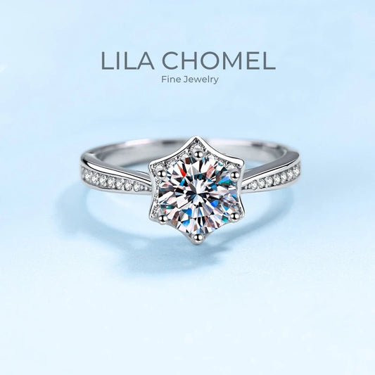 Lady Birthday Gift 18K White Gold Women Rings VVS D Color 1CT Moissanite Diamond Hexagram Star Girl Wedding Band Valentine's Day