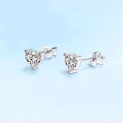Daughter Fine Jewelry 18K White Gold Earplug Stud Earrings Women Wedding 1/2CT Heart Moissanite Diamond Girlfriend Birthday Gift