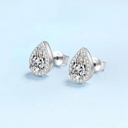 Girl Birthday Gift 18K White Gold Women Wedding Stud Earrings 1/2CT Moissanite Diamond PT950 Platinum Valentine's Day Jewelry