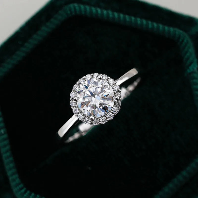 Aliança de casamento em ouro branco 18K, anéis de noivado femininos, 1 ct, diamante moissanita, presente de aniversário para esposa, PT950, platina, dia dos namorados