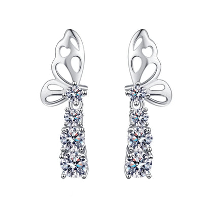 Girl Birthday Gift 18K White Gold Butterfly Stud Earrings 1.24CT Moissanite Diamond Women Valentine's Day PT950 Platinum Jewelry