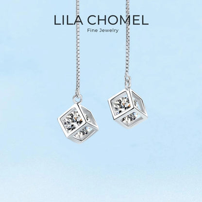 Girl Valentine's Day 18K White Gold Ear Threads Line Drop Earrings 1/2CT Moissanite Diamond PT950 Platinum Women Birthday Gift