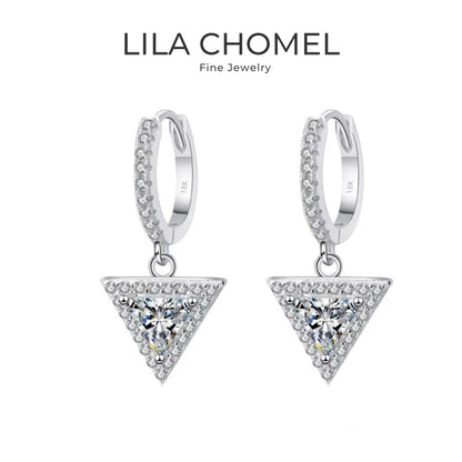 Girl 18K White Gold Triangular Drop Earrings Moissanite Diamond 1/2CT Lady Birthday Gift Women PT950 Platinum Valentine's Day