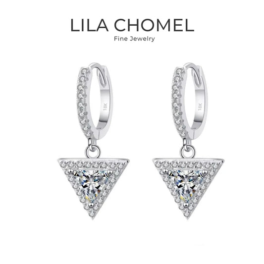 Girl 18K White Gold Triangular Drop Earrings Moissanite Diamond 1/2CT Lady Birthday Gift Women PT950 Platinum Valentine's Day