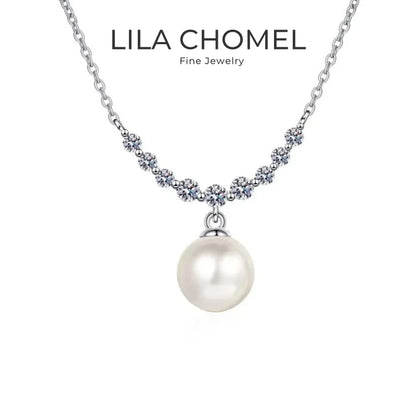Valentine's Day Girlfriend 18K White Gold Wedding 0.36CT Moissanite Diamond 8mm Pearl Pendant PT950 Platinum Necklaces for Women