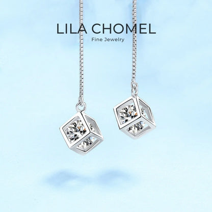 Women Fine Jewelry PT950 Platinum Ear Threads line Drop Earrings Girl Valentine's Day 1/2CT Moissanite Diamond Birthday Gift ins