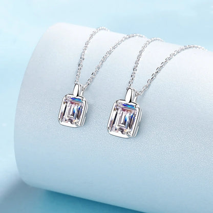Daughter Adult's Day 18K White Gold Necklaces Girlfriend Birthday Gift 1/2CT Minimalist Square Pendant Women Valentine's Day Ins