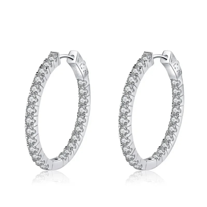 Office Lady PT950 Platinum Birthday Gift 2.88CT Moissanite Diamond Women Valentine's Day Hoop Earrings Girl Wedding Fine Jewelry