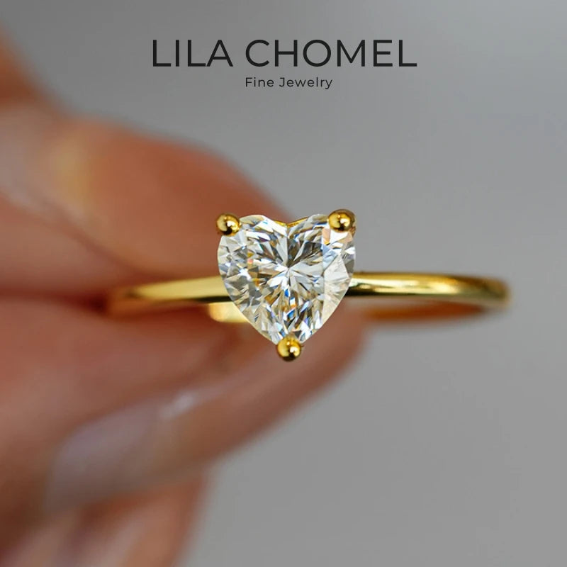 Girl Engagement 18K Gold Women Wedding Band 1CT Heart Moissanite Diamond Daughter Birthday Gift Wife Valentine's Day Nice Rings