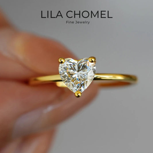 Girl Engagement 18K Gold Women Wedding Band 1CT Heart Moissanite Diamond Daughter Birthday Gift Wife Valentine's Day Nice Rings