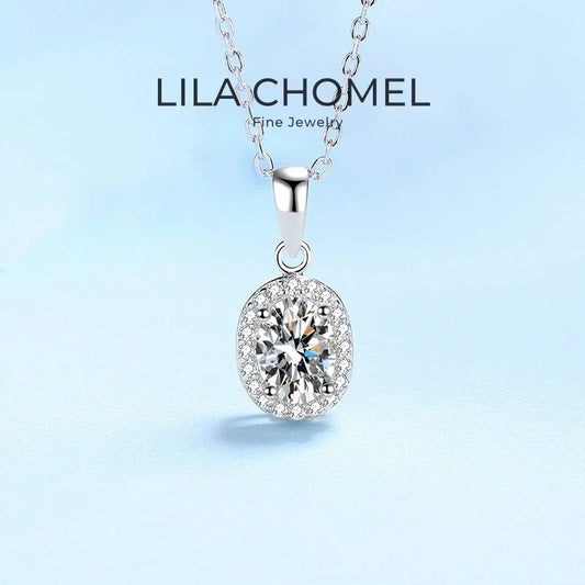 Fine Jewelry 18K White Gold Necklaces Women Wedding 1CT Moissanite Diamond Oval Pendant Birthday Gift Girlfriend Valentine's Day