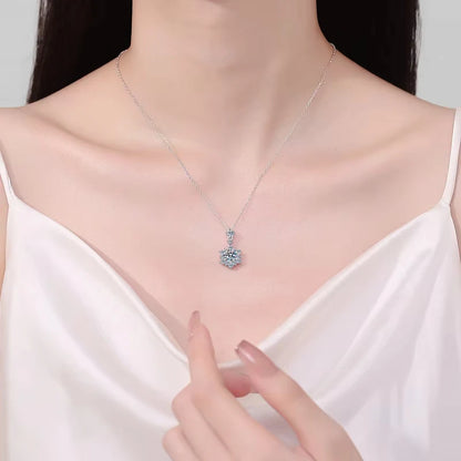 WOMEN Valentine's Day 18K White Gold Wedding Necklaces 1CT Moissanite Diamond Pendant Girl Birthday Gift PT950 Platinum Jewelry