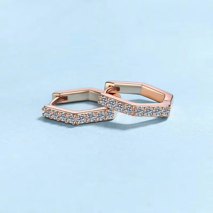 Women Valentine's Day 18K Rose Gold Wedding Hoop Earrings Geometric Hexagonal 0.4CT Moissanite Diamond Girl Friend Birthday Gift