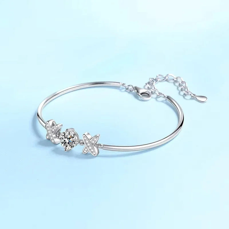 Pulseiras de ouro branco 18K para filha, presente de aniversário para meninas, diamante moissanita 1CT, joia fina de platina PT950 para dia dos namorados