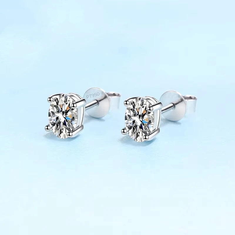 Valentine's Day PT950 Platinum Earplug Stud Earrings Girlfriend Engagement 0.5/1/2ct Oval Moissanite Diamond Women Birthday Gift