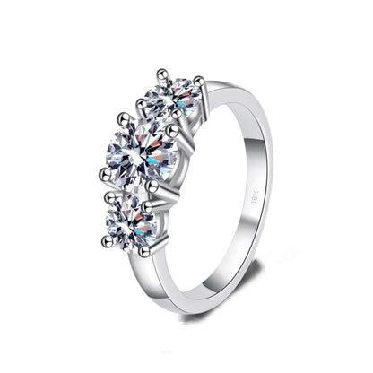 Girl Birthday Gift 18K White Gold Wedding Band Three Moissanite Diamonds 2CT Women PT950 Platinum Jewelry Valentine's Day Rings
