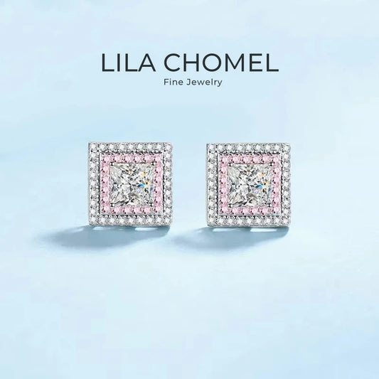 Engagement Earplug Stud Earrings Square 18K White Gold Women Birthday Gift 1.2Carat Moissanite Diamond Girl Wedding Fine Jewelry