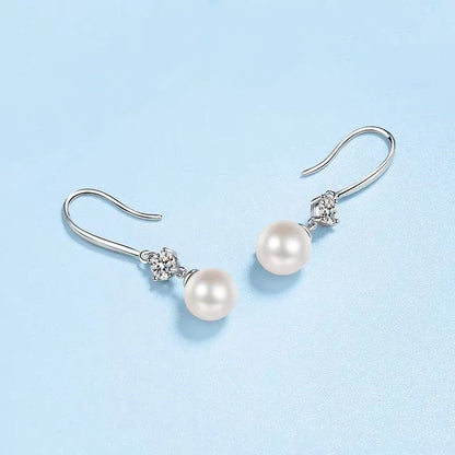 Trendy Women Valentine's Day Platinum PT950 Drop Earrings 0.6CT Moissanite Diamond Fresh Water Flawless Pearl Girl Birthday Gift