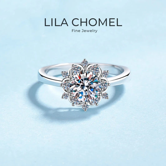WOMEN Engagement 18K White Gold Sunflower Six Claw Wedding Band 1CT Moissanite Diamond Birthday Gift Girl Valentine's Day Rings