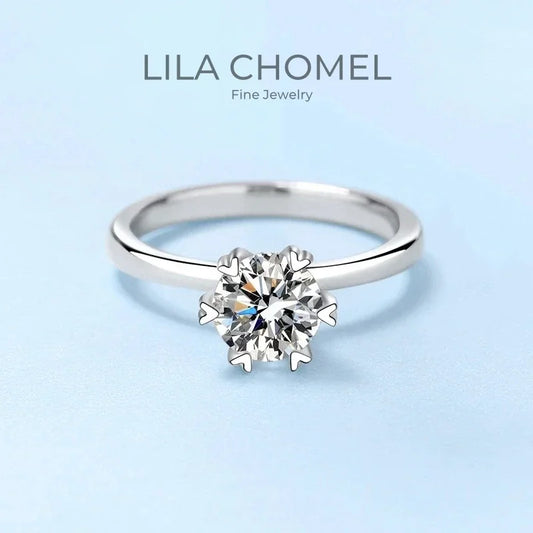 WOMEN Wedding Band PT950 Platinum Birthday Gift Rings Six pronged 1CT VVS1 D Color Moissanite Diamond Girlfriend Valentine's Day