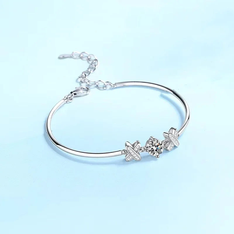 Pulseiras de ouro branco 18K para filha, presente de aniversário para meninas, diamante moissanita 1CT, joia fina de platina PT950 para dia dos namorados