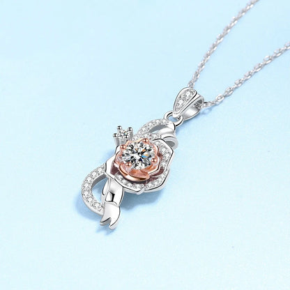 Girlfriend Birthday Gift 18K White Gold Necklaces Women Engagement 0.5CT Moissanite Diamond Rose Pendant Wedding Fine Jewelry