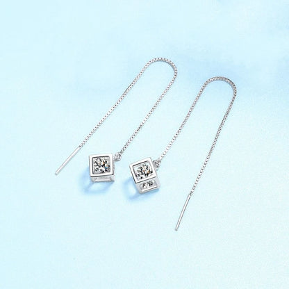 Women Fine Jewelry PT950 Platinum Ear Threads line Drop Earrings Girl Valentine's Day 1/2CT Moissanite Diamond Birthday Gift ins