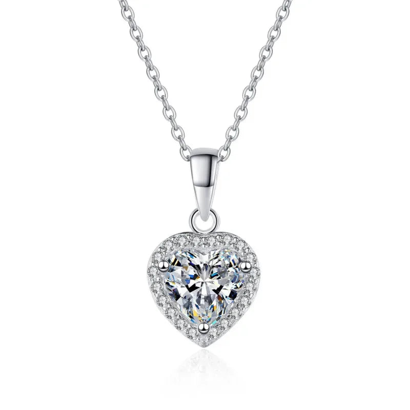 Colar de ouro branco 18K para noivado, joias finas para casamento, pingente de coração para menina, diamante de moissanita, 1 ct, presente de aniversário para filha 