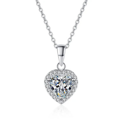 Colar de ouro branco 18K para noivado, joias finas para casamento, pingente de coração para menina, diamante de moissanita, 1 ct, presente de aniversário para filha 