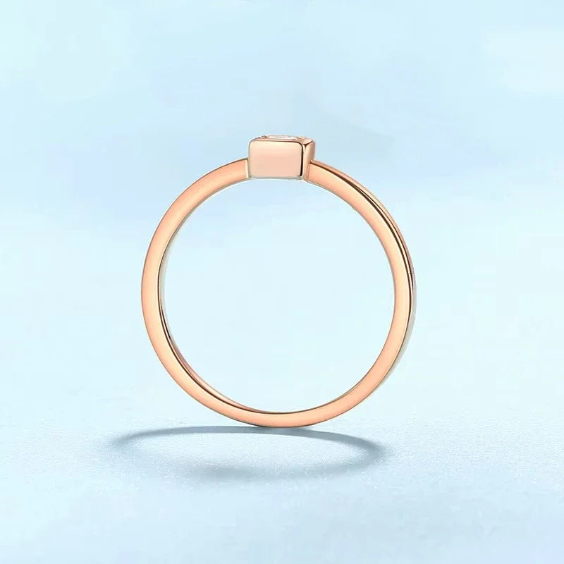 Valentine's Day 18K Rose Gold Women Rings Square Wedding Band Moissanite Diamond 0.3CT Daughter Birthday Gift Girl Engagement
