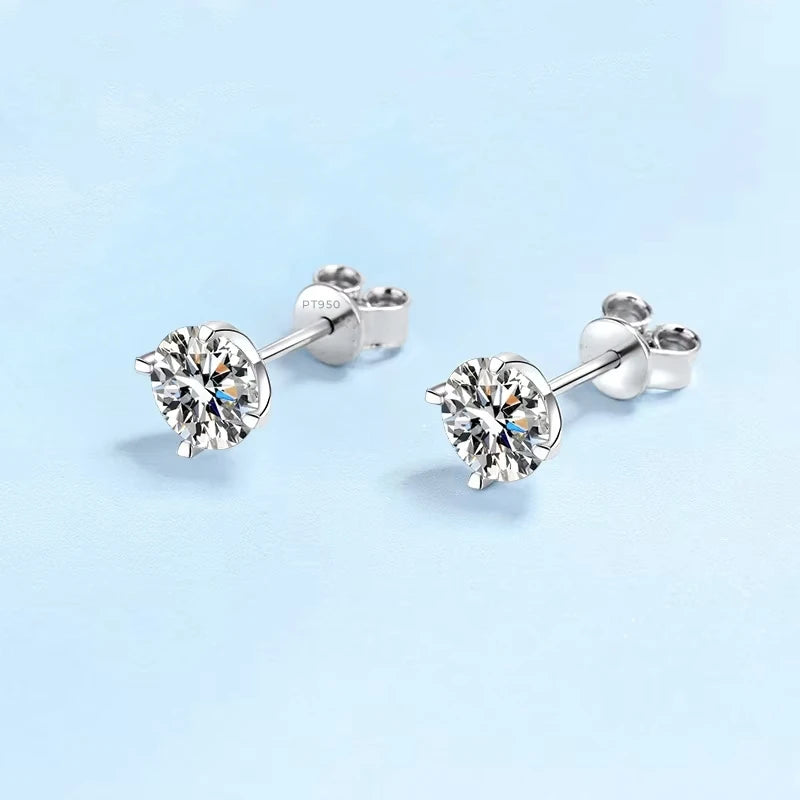 Engagement PT950 Platinum Earplug Stud Earrings Women Wedding 1/2CT Moissanite Diamond Girl Birthday Gift Daughter Fine Jewelry