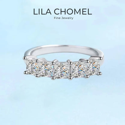 Women Engagement 18K White Gold Wedding Band 5pcs Moissanite Diamond 2CT Wife Birthday Gift PT950 Platinum Girl Valentine's Day