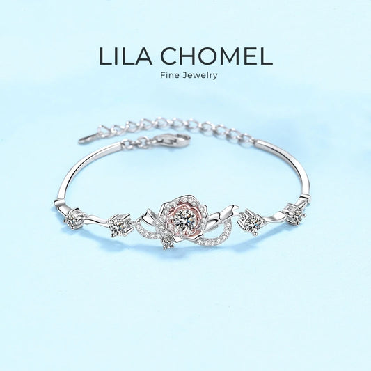 Girlfriend Birthday Gift 18K White Gold Bracelets Wedding 1.4Carat Moissanite Diamond Daughter Rose Flower Women Valentine's Day