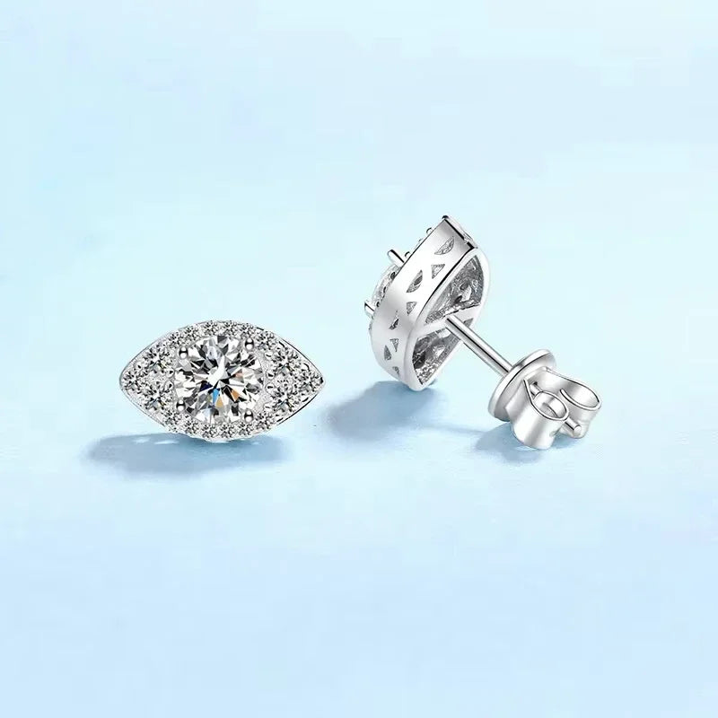 Daughter White Gold 18K Earplug Stud Earrings 1CT Oval Moissanite Diamond Girlfriend Birthday Gift WOMEN Wedding Fine Jewelry