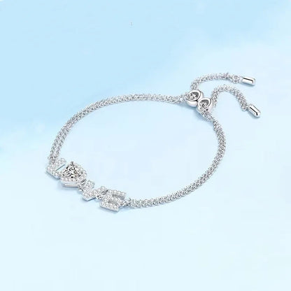 Pulseiras de ouro branco 18K para presente de aniversário de filha, joias de casamento femininas, diamante moissanite 0,5CT, coração para dia dos namorados, LOVER