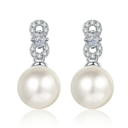 Engagement 18K White Gold Earplug Stud Earrings Women Wedding 0.28CT Moissanite Diamond 9mm Pearl PT950 Platinum Fine Jewelry