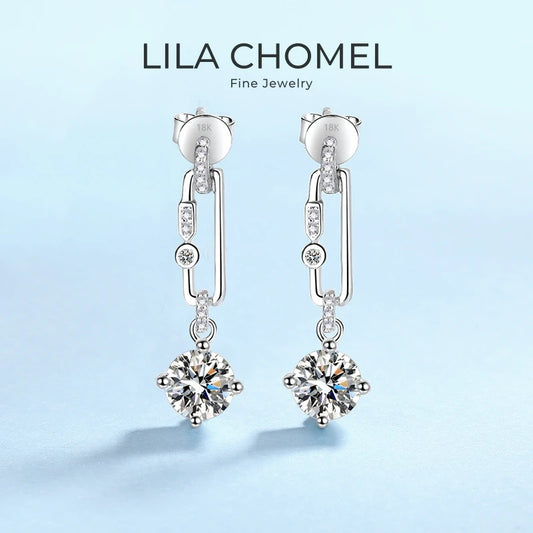 Girl Valentine's Day Tassel Long Style 18K White Gold Women Wedding Drop Earrings 1/2Carat Moissanite Diamond Girl Birthday Gift