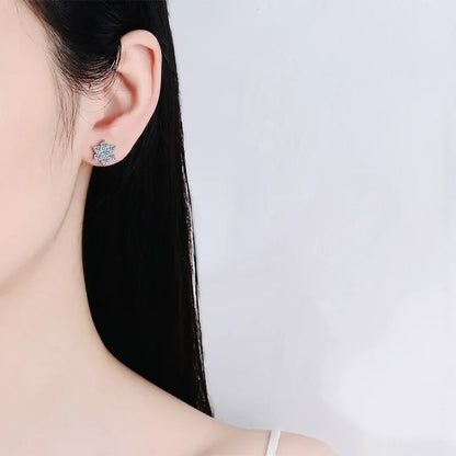 Birthday Gift 18K White Gold Earplug Stud Earrings Women Engagement Moissanite Diamond 1.4CT Snowflake Girl Wedding Fine Jewelry