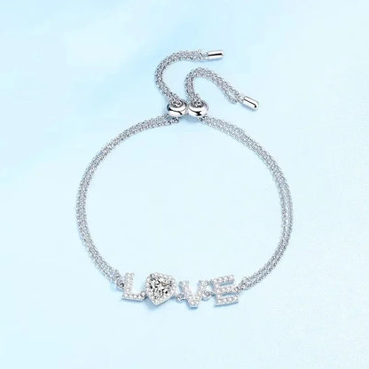 Pulseiras de ouro branco 18K para presente de aniversário de filha, joias de casamento femininas, diamante moissanite 0,5CT, coração para dia dos namorados, LOVER