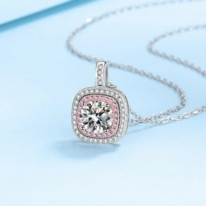 Square White Gold 18K with rose gold Wedding fine Jewelry 1Carat D Color Moissanite Diamond Necklace for Women Sparkling Pendant