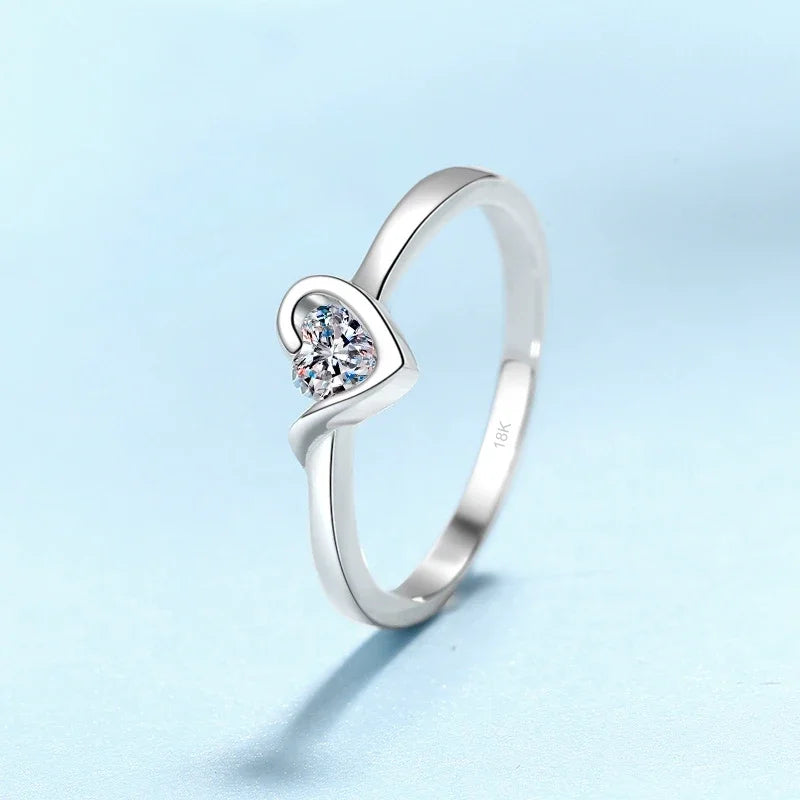 Daughter Adult's Day White Gold 18K Heart Rings Women Engagement Moissanite Diamond 0.3CT Girl Birthday Gift Lady Wedding Band