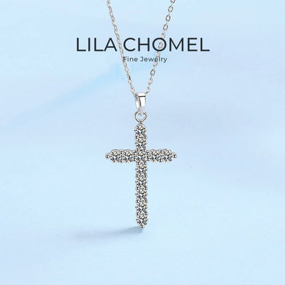 Luxury Daughter 18K White Gold Cross Necklaces for Women Valentine's Day Fine Jewelry With Moissanite Diamond Girl Birthday Gift