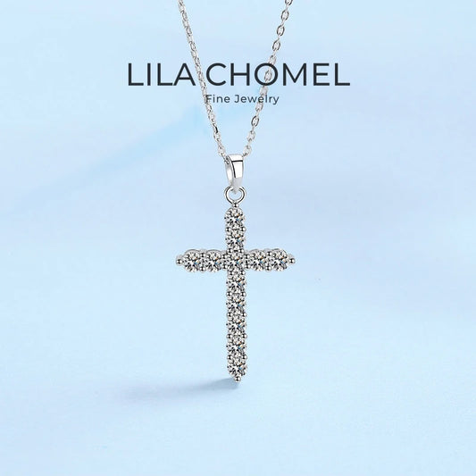 Luxury Daughter 18K White Gold Cross Necklaces for Women Valentine's Day Fine Jewelry With Moissanite Diamond Girl Birthday Gift