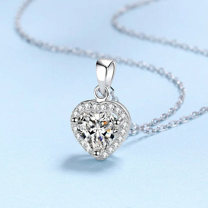 Colar de ouro branco 18K para noivado, joias finas para casamento, pingente de coração para menina, diamante de moissanita, 1 ct, presente de aniversário para filha 